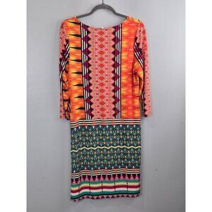 Monroe and Maine Dress Women's M Orange Geometric Print Shift 70's Quirky Boho